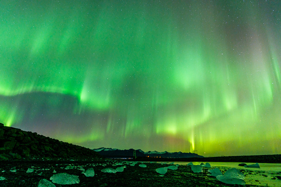 Aurora over Diamond Beach