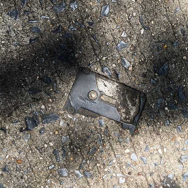 old cassette stuck in concrete