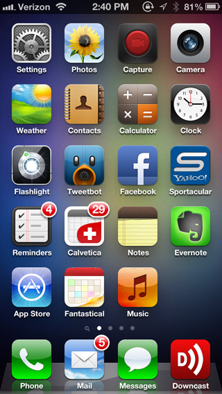 My home screen with Calvetica and Fantastical